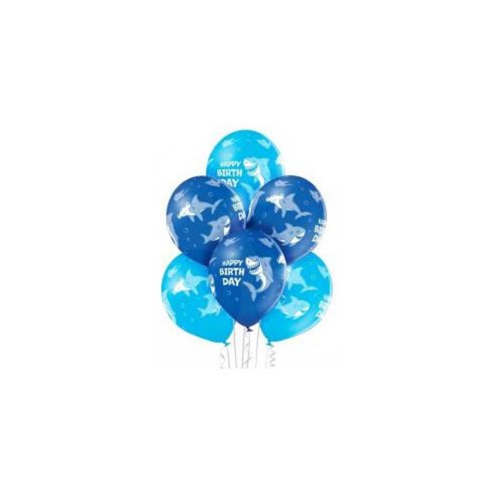 Cápa születésnapi lufi szett, Luka, 12", többszínű, 6 darab