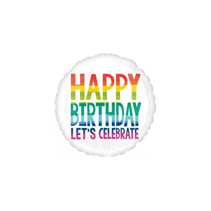 Fólia lufi 18", Luka, többszínű, kerek design, Happy Birthday Let's Celebrate