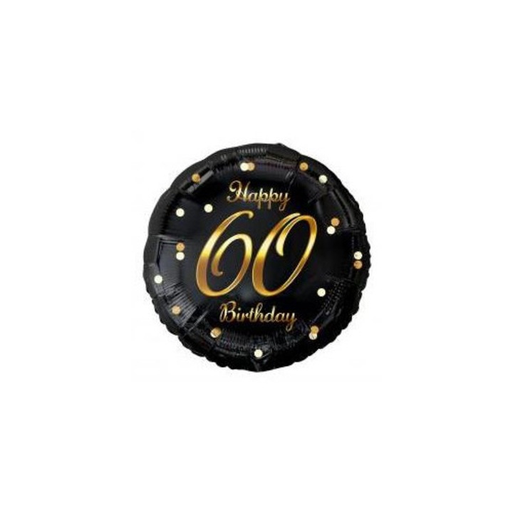 Фолиев балон, Лука, Happy 60 Birthday, черен, 45 см