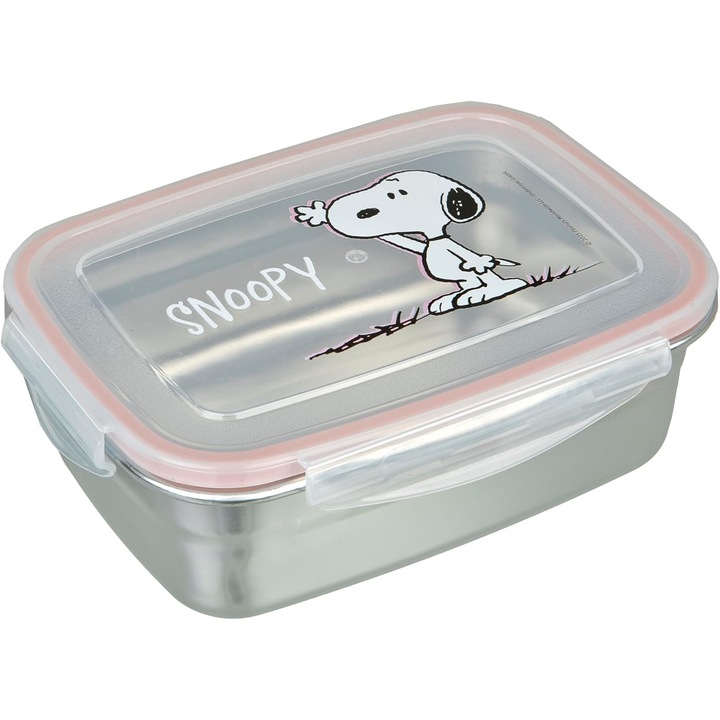 Cutie de prânz Snoopy Sub Acoperire, otel inoxidabil, 550ml, garnitură cauciuc, dimensiuni compacte