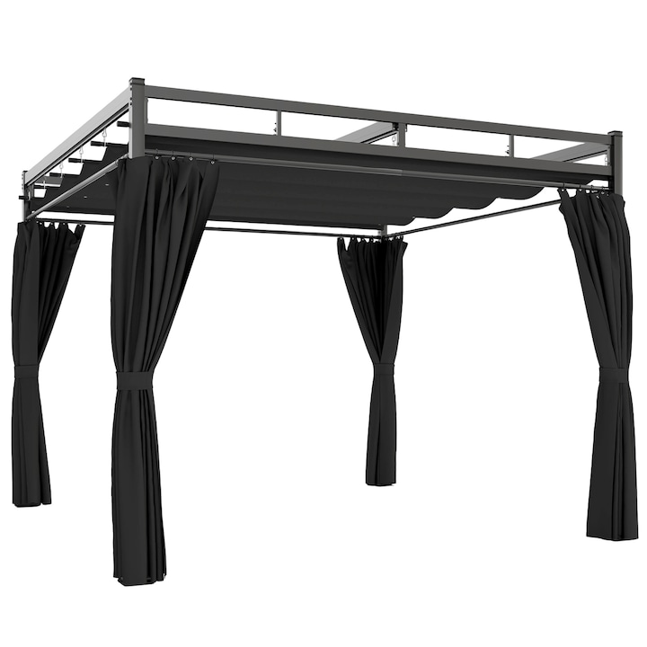 Pergola, Outsunny, Otel, Poliester,295cm x 295cm x 221cm, Gri Inchis