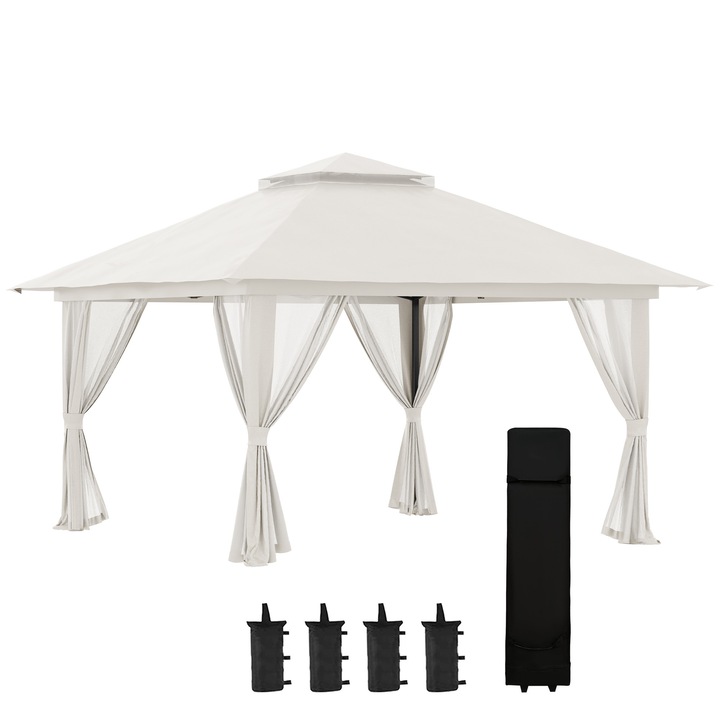 Pop Up Canopy, Outsunny, Metal, material Oxford, 392cm x 392cm x 283cm, Crem