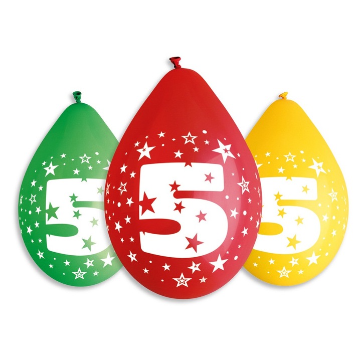 Pasztell lufik "5" számmal, Luka, 5 darabos készlet, 30 cm, többszínű