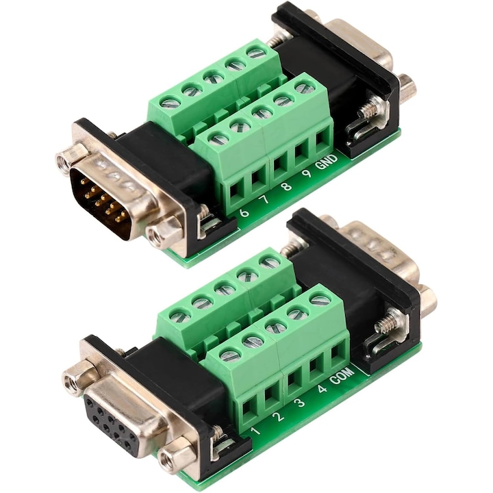 Set 2x Adaptor DB9 Mama/Tata, Borne Serial RS232, Cupru Placat, Conexiuni Fiabile