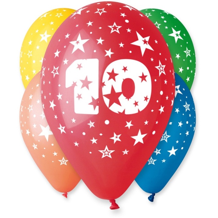 Pasztell léggömb szett, 10-es szám, Gemar, 5 darab, 30 cm, többszínű