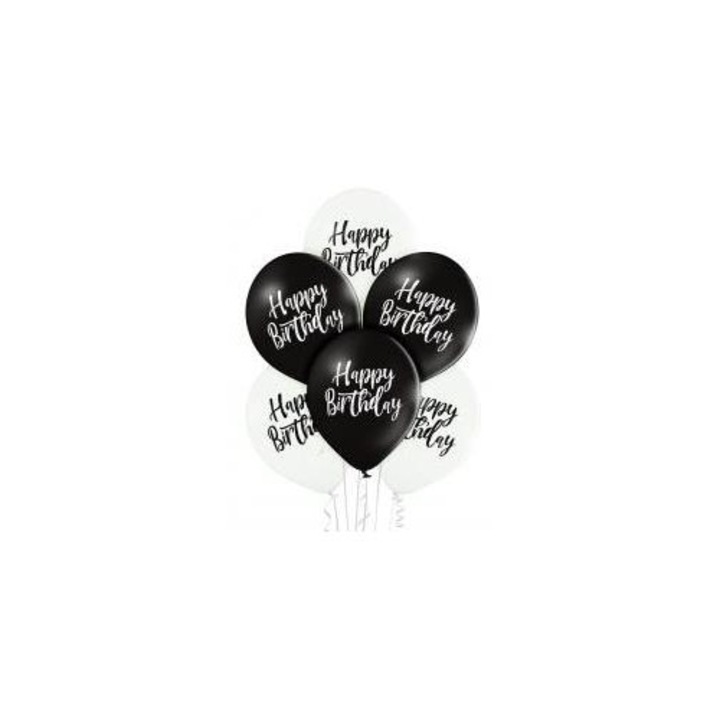 Happy Birthday lufi szett, Luka, 6 darab, fekete-fehér, 30cm