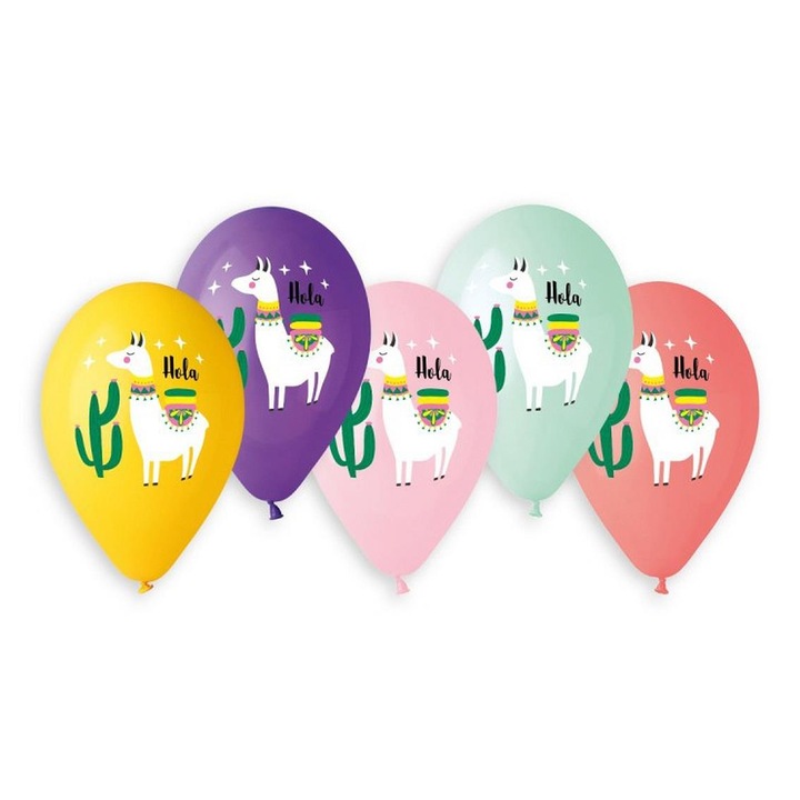 Pasztell léggömb szett lámával és kaktuszokkal, Luka, 13 hüvelyk, 5 darab