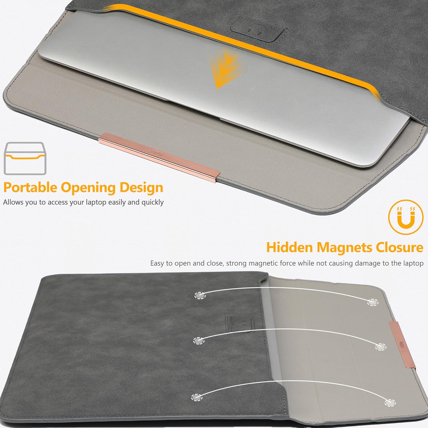 Husă laptop 15", HYZUO, suport ergonomic integrat, gri spațiu, 34.5x24cm