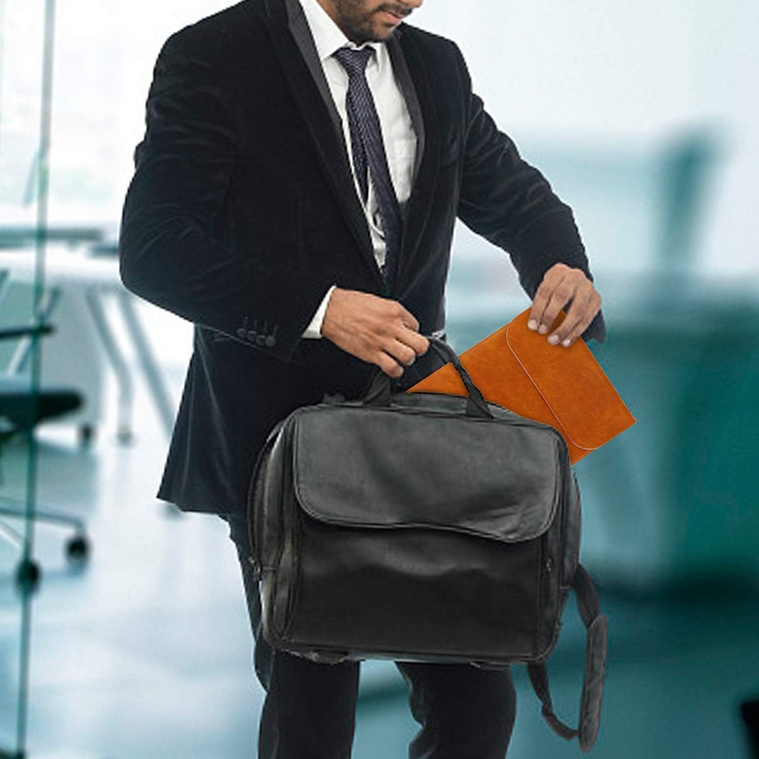 Husă Laptop 13-13.3 inch Allinside, impermeabilă, piele ecologică, maro, 34.5x26cm