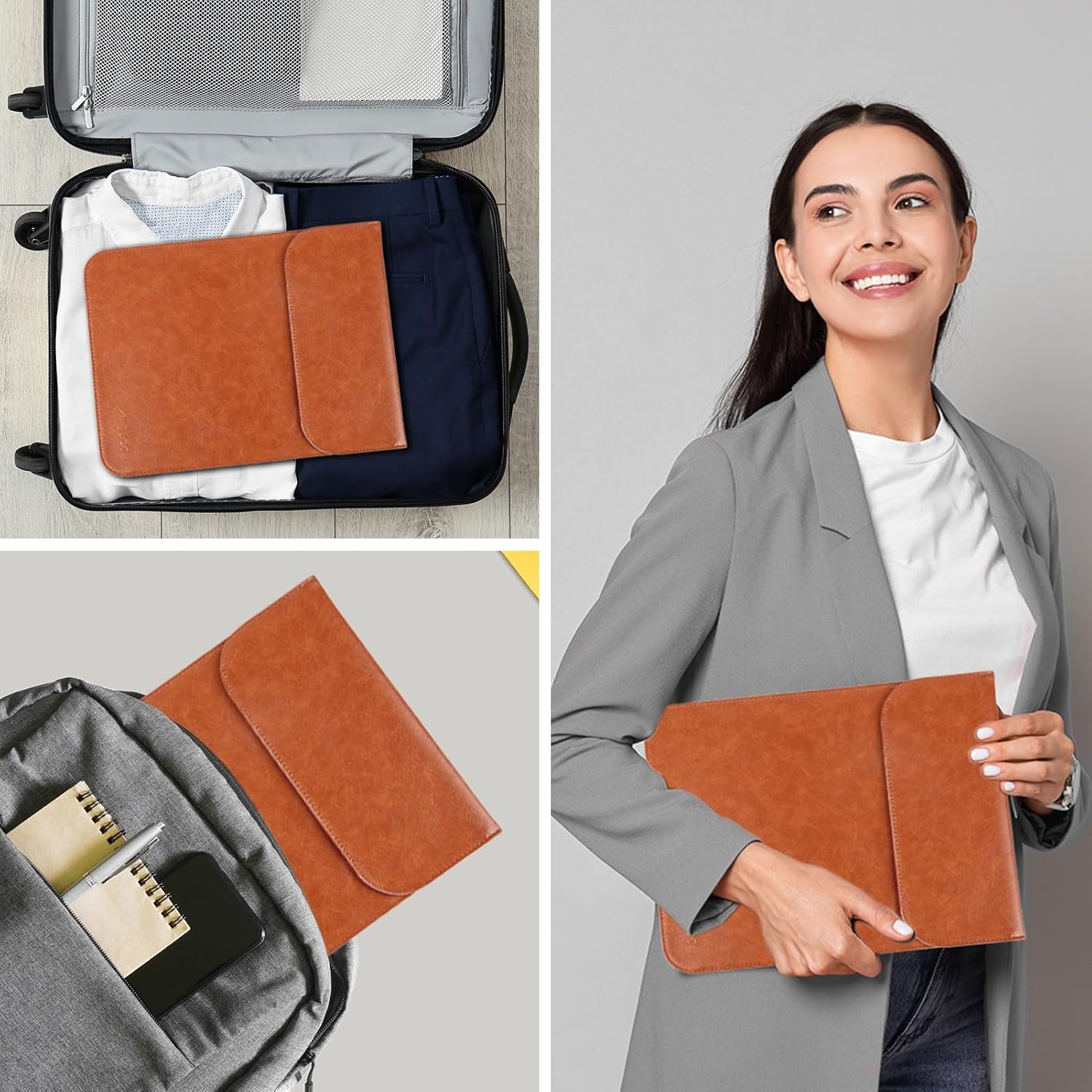Husă Laptop 13-13.3 inch Allinside, impermeabilă, piele ecologică, maro, 34.5x26cm