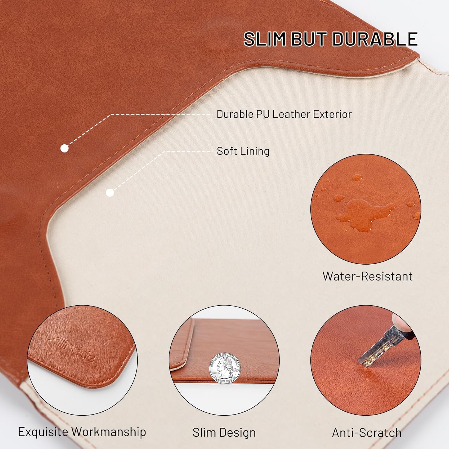 Husă Laptop 13-13.3 inch Allinside, impermeabilă, piele ecologică, maro, 34.5x26cm