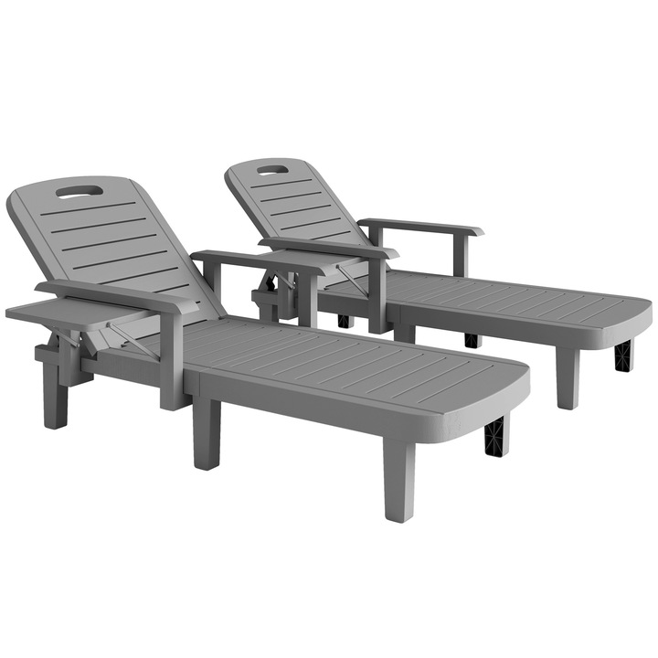 Set de Sezlonguri, Outsunny, Polipropilena, 79cm x 158cm x 88cm, Gri Inchis