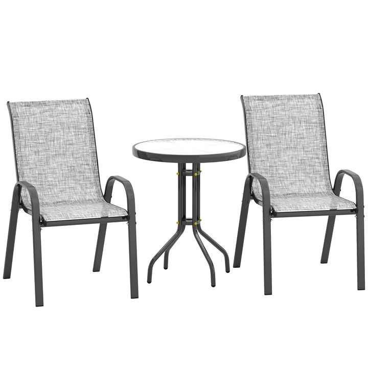 Set de Bistro Exterior, Outsunny, Otel, material textil, 60cm x 60cm x 71cm, Gri