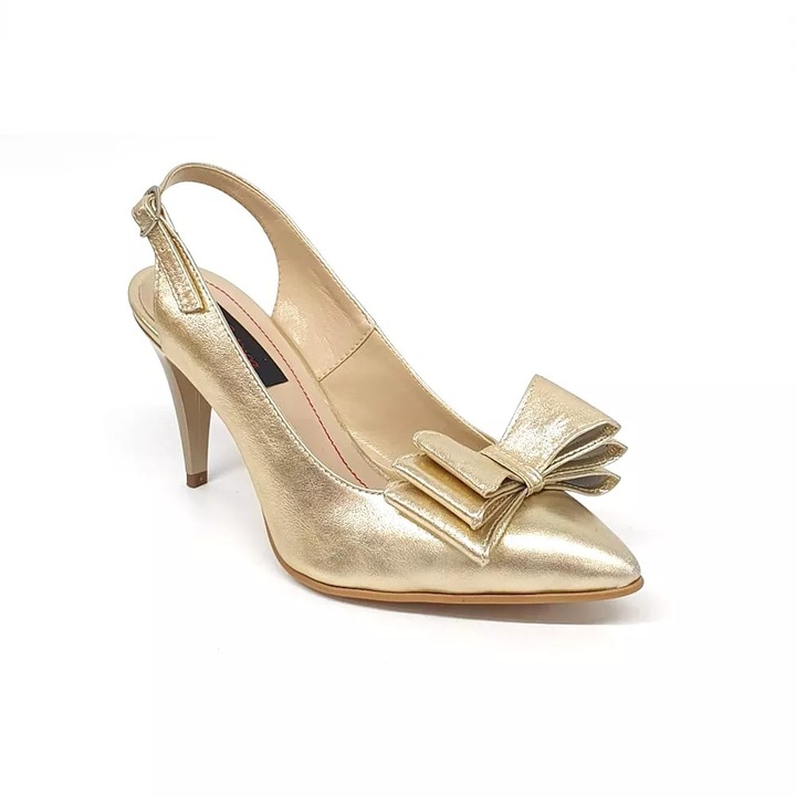 Дамски сандали от естествена кожа - Златисти - D17 AU, Златист