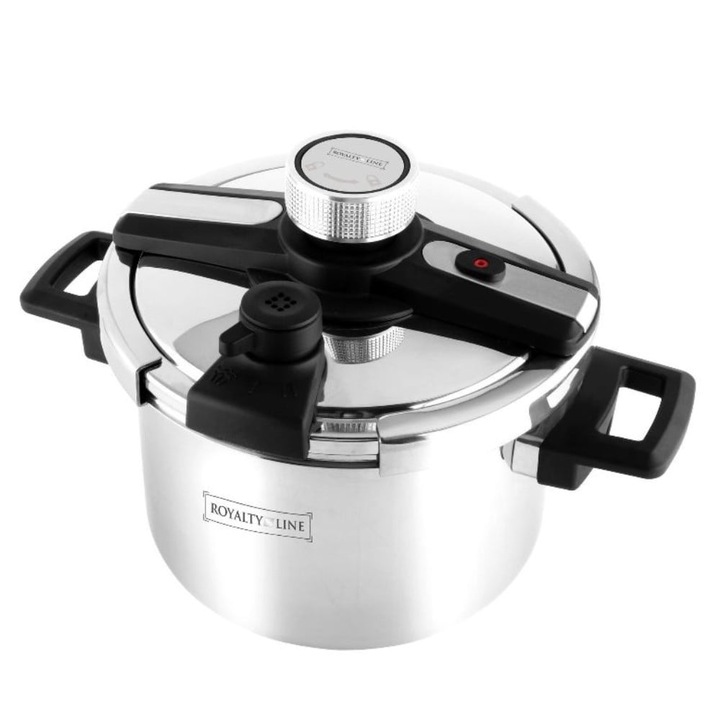 Oală sub presiune Royality Line 4L inox, capac solid, manere ergonomice