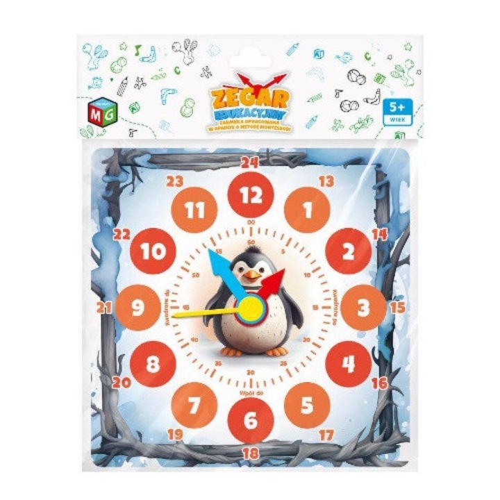 Zegar educational Pingwin, 23x23cm, culori variate