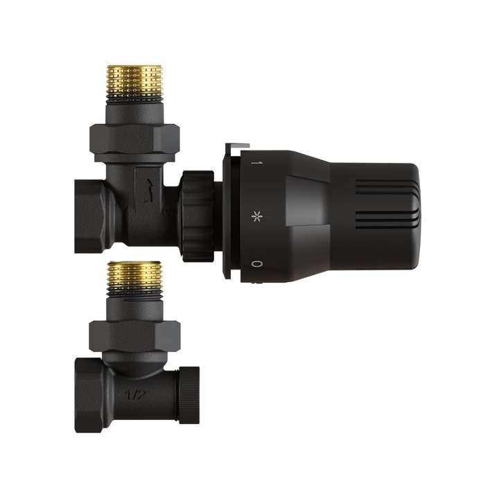 Set robineti termostatati coltar Thermofix, 1/2", cu cap termostatat, negru, pentru calorifer