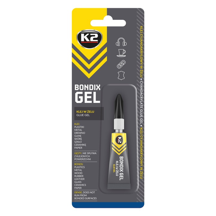Моментално лепило K2 Bondix Gel 3g, гел консистенция, водоустойчиво, за порести материали