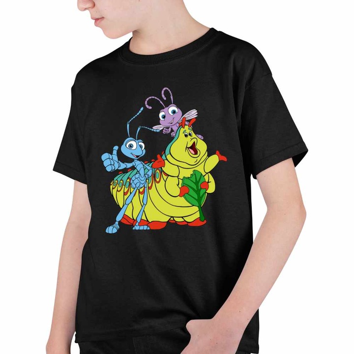 Tricou Copii Baieti Aventuri la Firul Ierbii Flik Furnica Vierme, Fekete