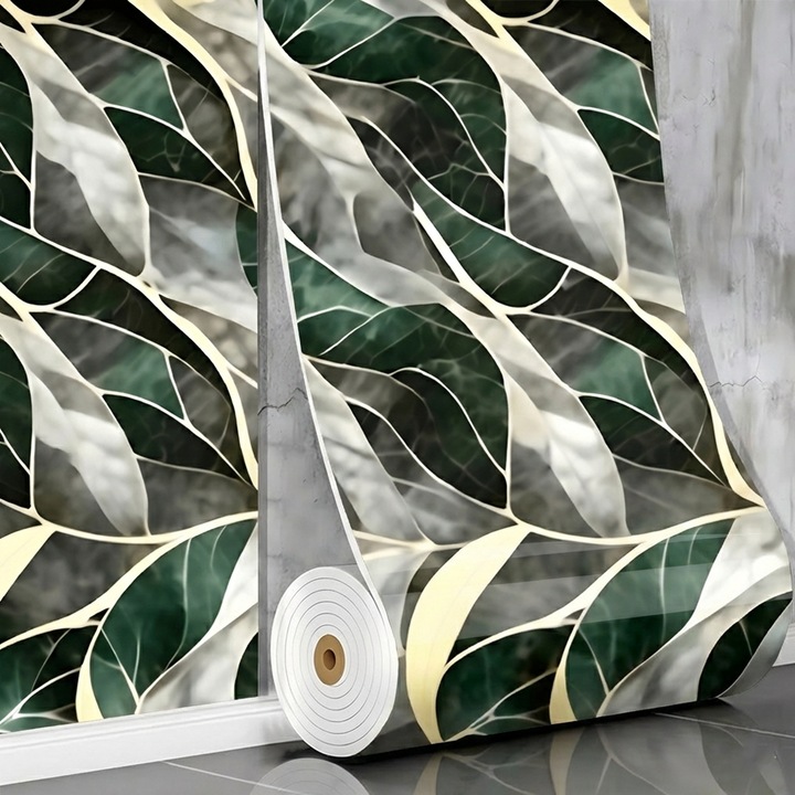 Tapet 3D Teno, marmură, autoadeziv, waterproof, verde/alb, 3x1.2 m
