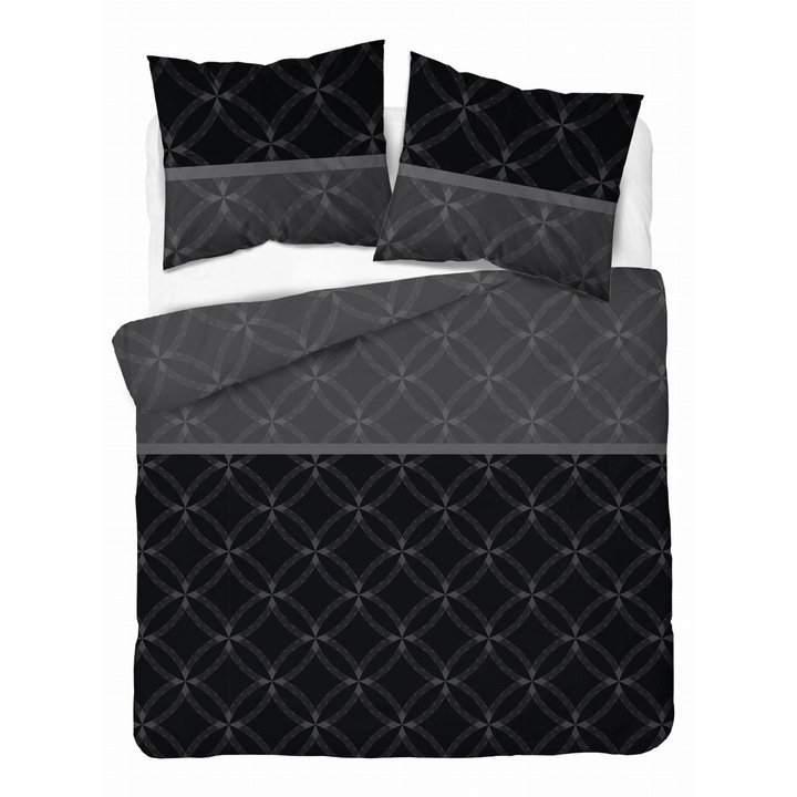 Set lenjerie de pat Detexpol, 180x200cm, 100% bumbac satinat, 2 fete de perna 70x80cm, multicolor