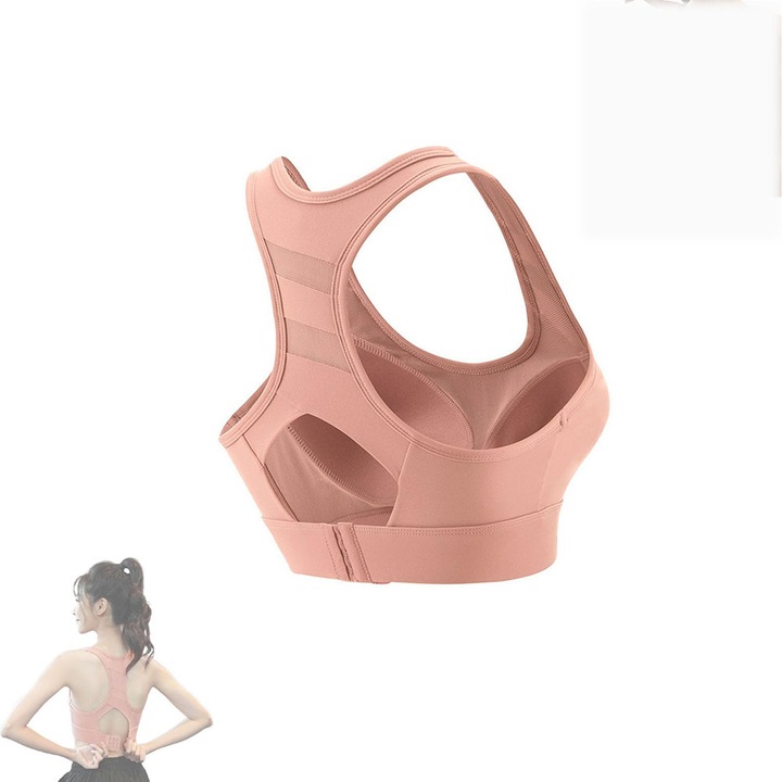 TUNANAN Bustiera Sport Anti-Soc, Sutien Alergare Fara Cusaturi Dama, Suport Intens, Cupe Fixe, Spate Tip X, Confortabil Si Transpirabil, Pentru Antrenament/Sportiv Mediu-Intensiv, Roz, Roz