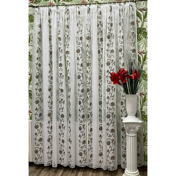 Perdea brodata mecanic, culoare ivoire/maro, din colectia "Lallely" by Liz Line, 1000x245cm, cu rejansa PD16010