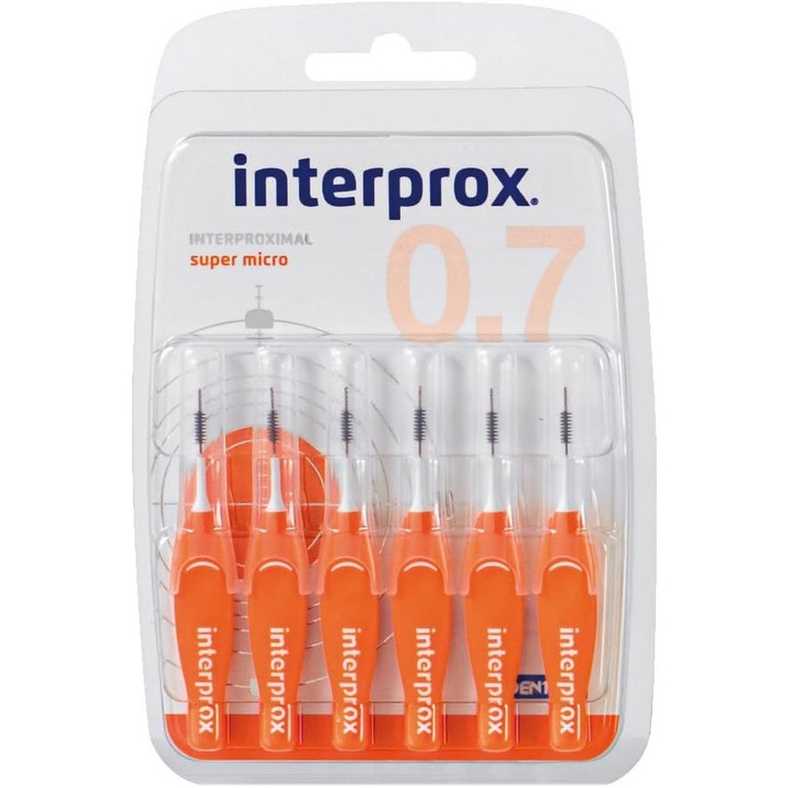 Periute interdentare Interprox Orange Super Micro, set 18 bucati, cap flexibil, prindere anti-alunecare