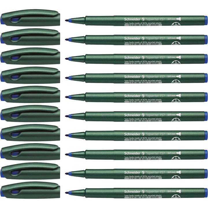 Set 10 Pixuri Schneider Topwriter 157 Varf de Pasla 0.8 mm Albastru