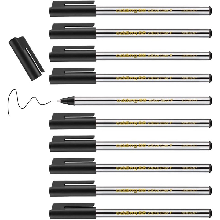 Set 10 markere EDDING 88 Office Liner, negru, varf fin 0.1mm