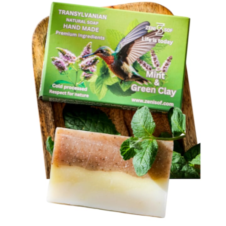 Sapun Natural Zenisof Menta & Argila Verde, 90g, unisex, solid