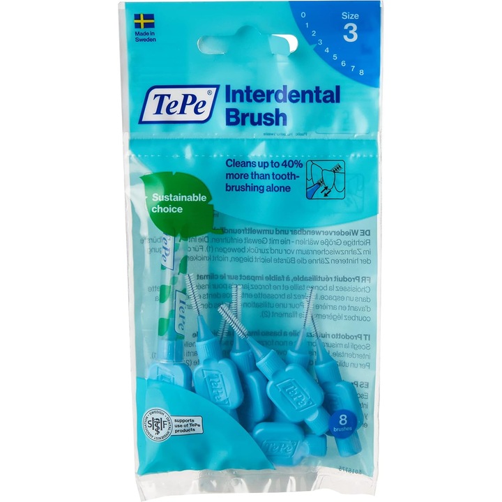 Periute Interdentare TePe, 8 bucăți, ISO 3, 0.6 mm, albastre