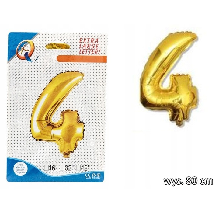 Fólia lufi, szám 4, 80cm, arany