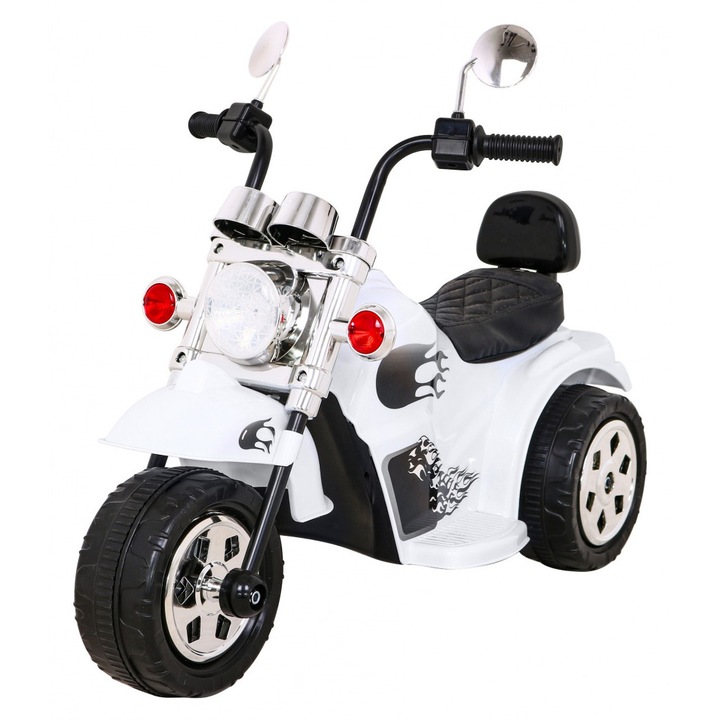 Motocicletă electrică Ramiz Hot Chopper, 25W, alb, 89x33x61cm, set cu încărcător și instrucțiuni