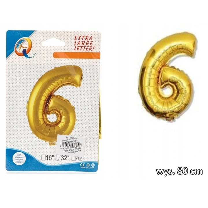 Fólia lufi, Luka, szám 6, 80cm, arany
