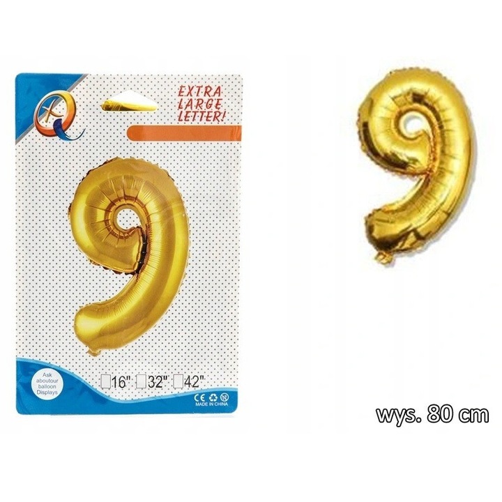 Fólia lufi, Luka, szám 9, 80cm, arany