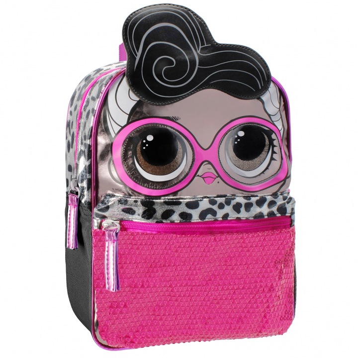 LOL hátizsák, 1 rekeszes, 2 zsebes, fekete, rózsaszín és ezüst, 31x25x8cm