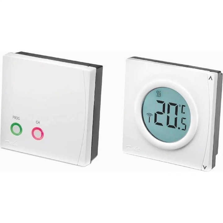 Danfoss RET2000B-RF Vezeték nélküli termosztát + RX1-S vevőegység Intelligens kazánvezérlés, Vezeték nélküli, Digitális pontosság, Energiatakarékosság