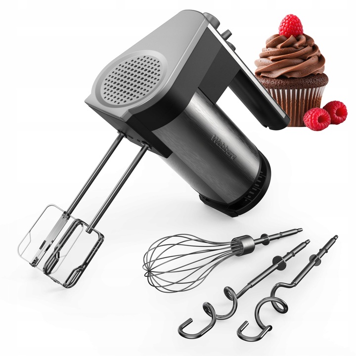 Mixer manual WEBBER VAUDER ULTRA POWER 3-in-1, 500 W, 5 viteze + TURBO, INOX Silver Edition, set cu 3 accesorii