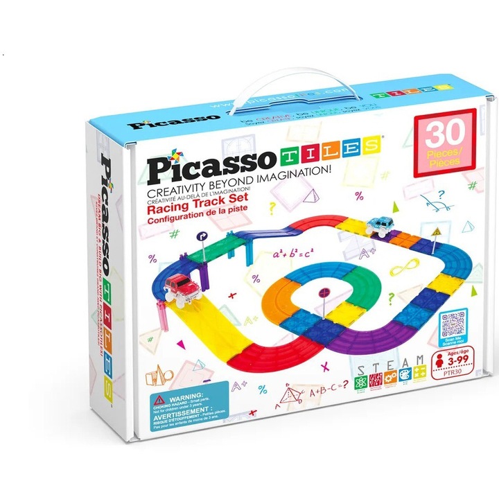 Set de constructie magnetic Picasso Tiles - Pista de curse, 30 piese