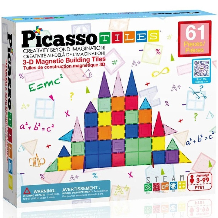 Set de constructie magnetic Picasso Tiles - Placi constructie 3D, 61 piese