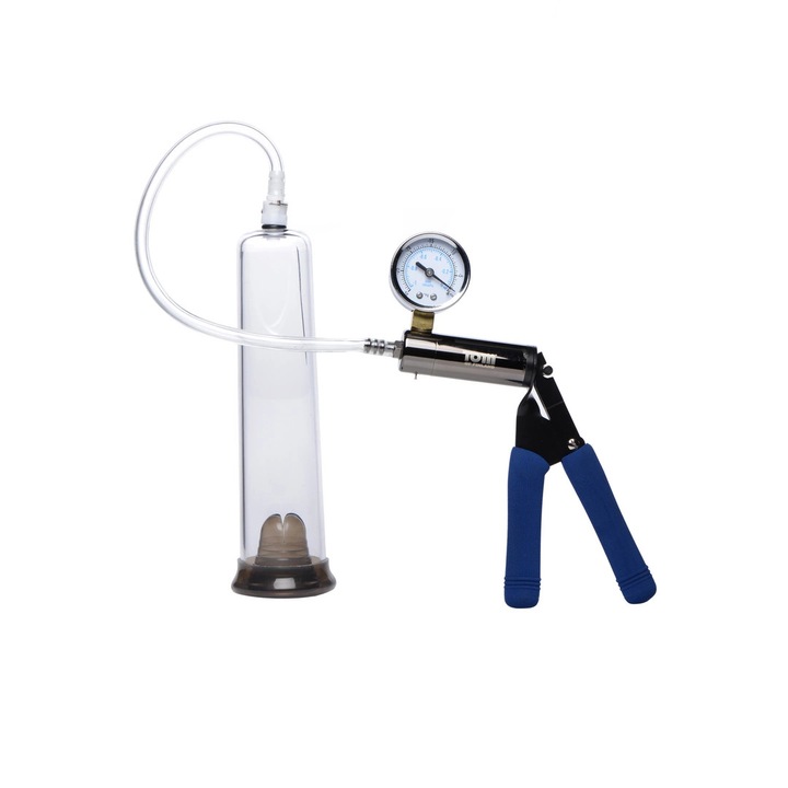 Помпа Tom of Finland, XR BRANDS, 23x5.5см, прозрачна с черни елементи, включен манометър