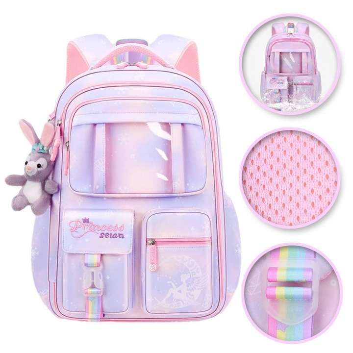 RAINBOW édes univerzális iskolai hátizsák zsebekkel és kabalafigurával PL159FIO