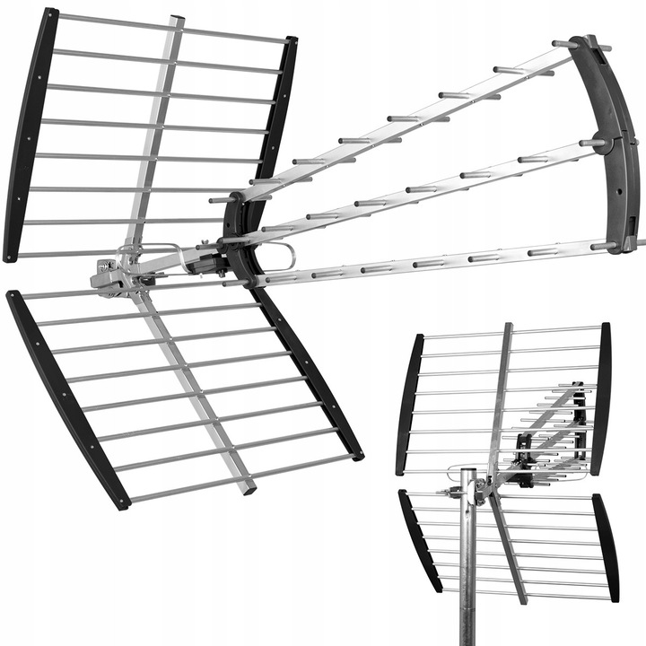 Насочена телевизионна антена Vayox VA1000, за наземна телевизия DVB-T/DVB-T2, Външна, Пасивна, UHF, FULL HD, 4K, Черна