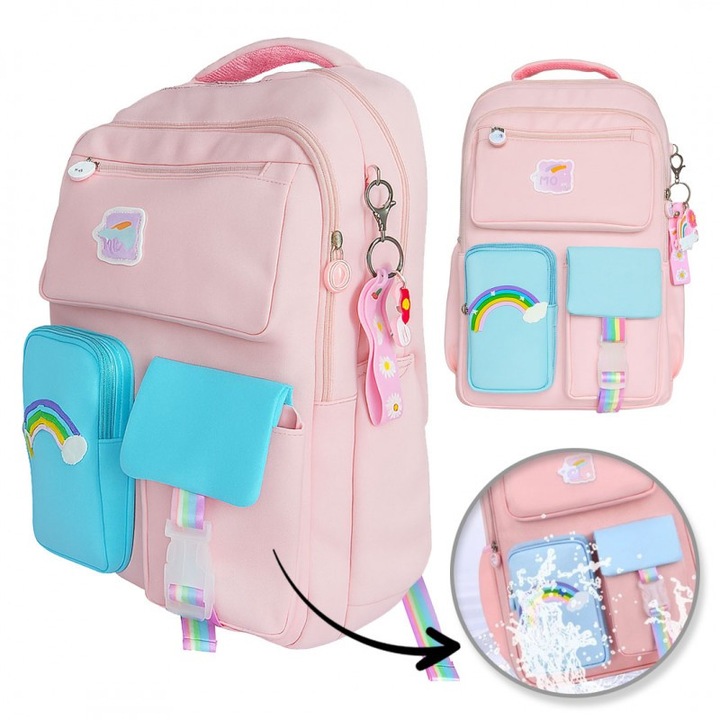 RAINBOW édes univerzális iskolai hátizsák zsebekkel és fényvisszaverőkkel PL160R
