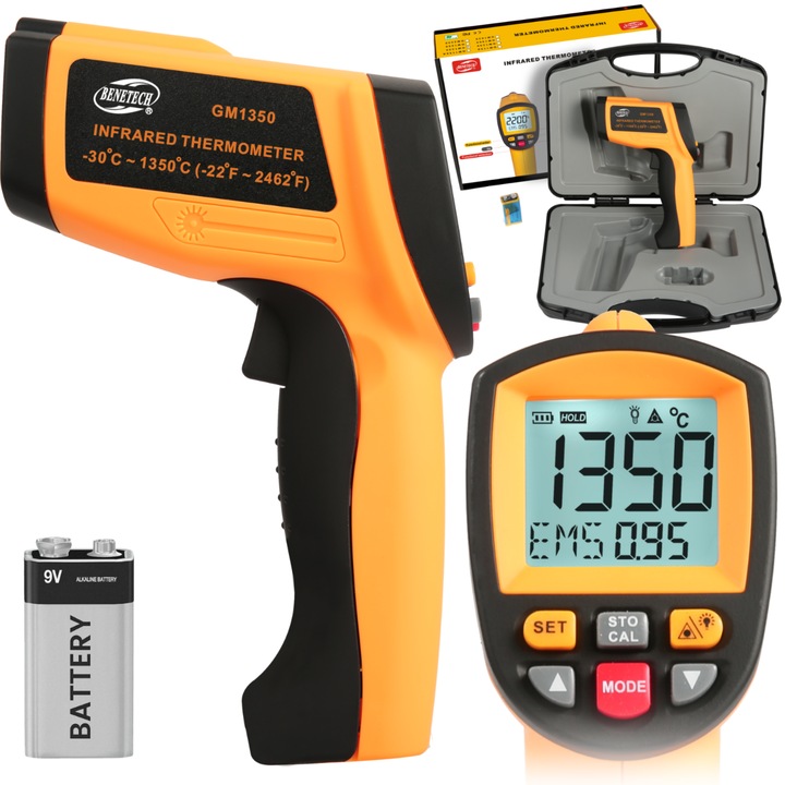 Pirometru Laser Fara Contact Emisivitate Infrarosu -30+1350°Lcd