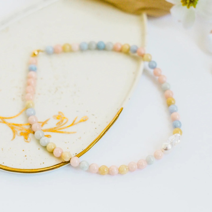 Colier Rain Jewelry din Jad si perla baroca, cupru, multicolor