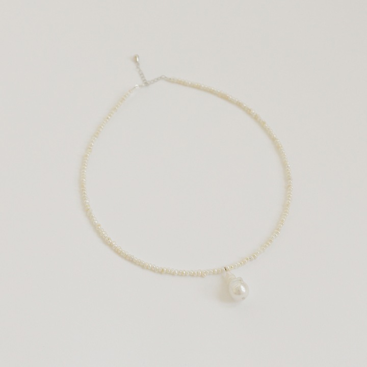 Colier Rain Jewelry, perle de cultura baroc, argint 925, alb, handmade