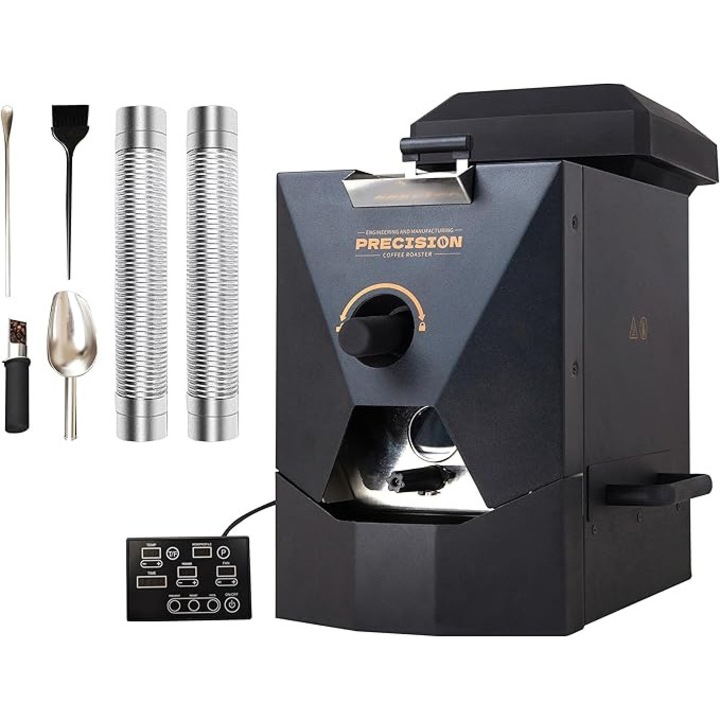 Prajitor electric de cafea Vpeksopu 500 g, automat & manual, 9 programe presetate, sistem dublu evacuare fum, racire inteligenta, negru