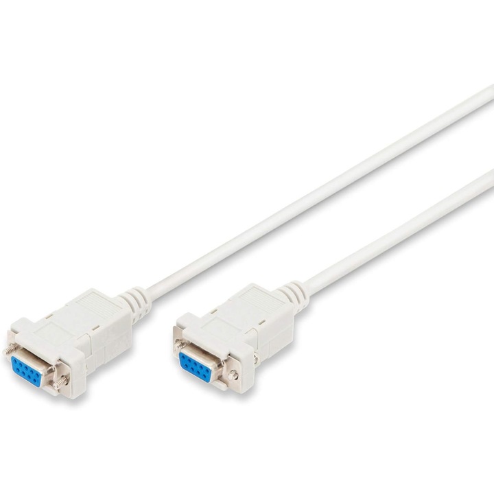 Cablu Zero Modem Digitus D-Sub9 F/F 1.8m Bej, conexiune serială, contacte placate cu nichel